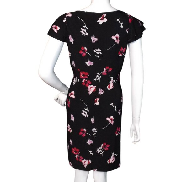 LAUREN RALPH LAUREN Dress, 8/M, Black/Red floral, Layered Flutter sleeve, V-neck - Picture 5 of 11